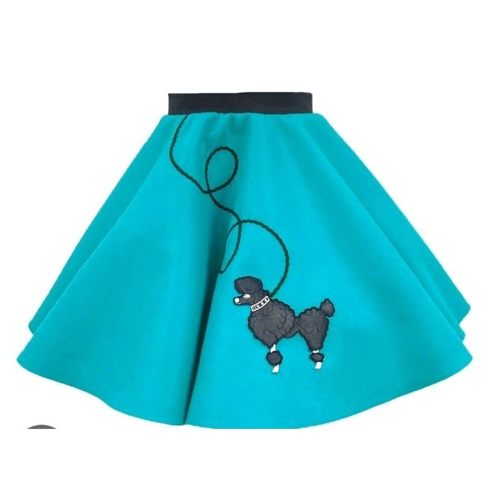 Girls Poodle Skirt Blue Aqua Felt Black Dog 50s Retro Costume 4 5 6 Sock Hop